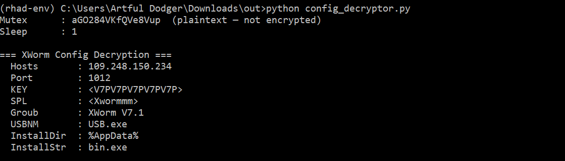 Python config extractor output