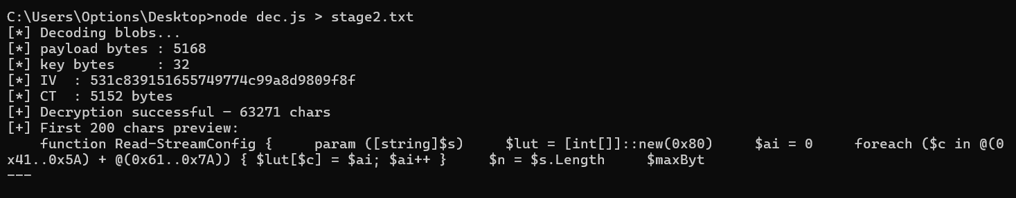 Node.js decryptor output